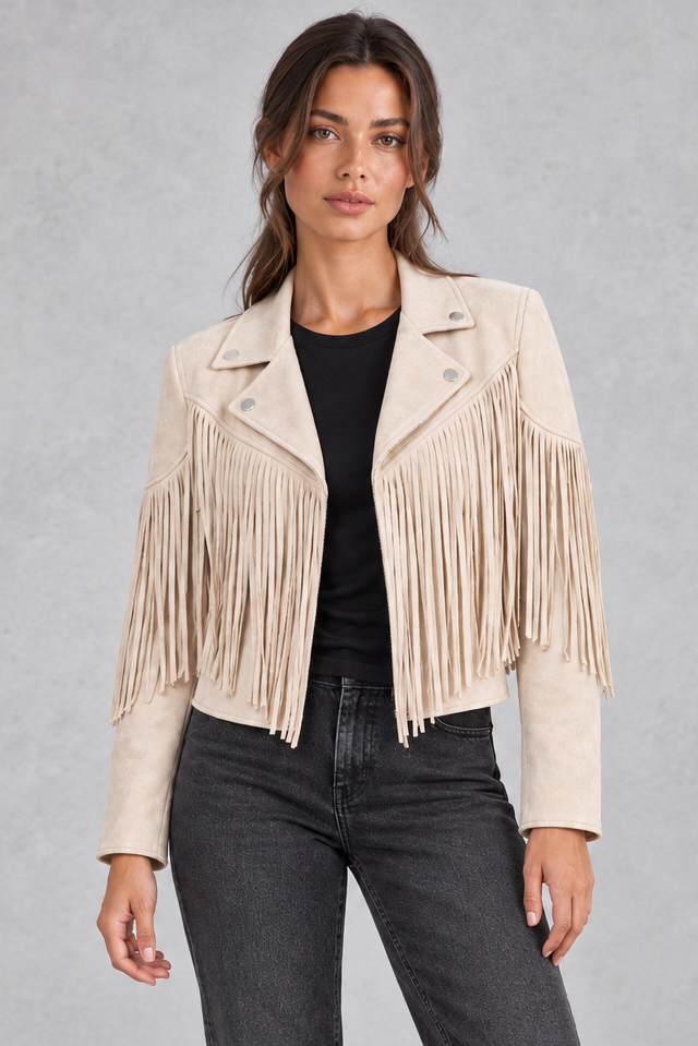 Women's Cropped Suede Jacket – White