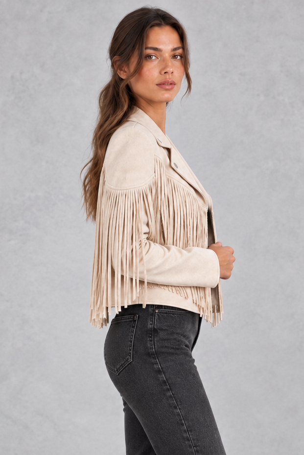 Women's Cropped Suede Jacket – White