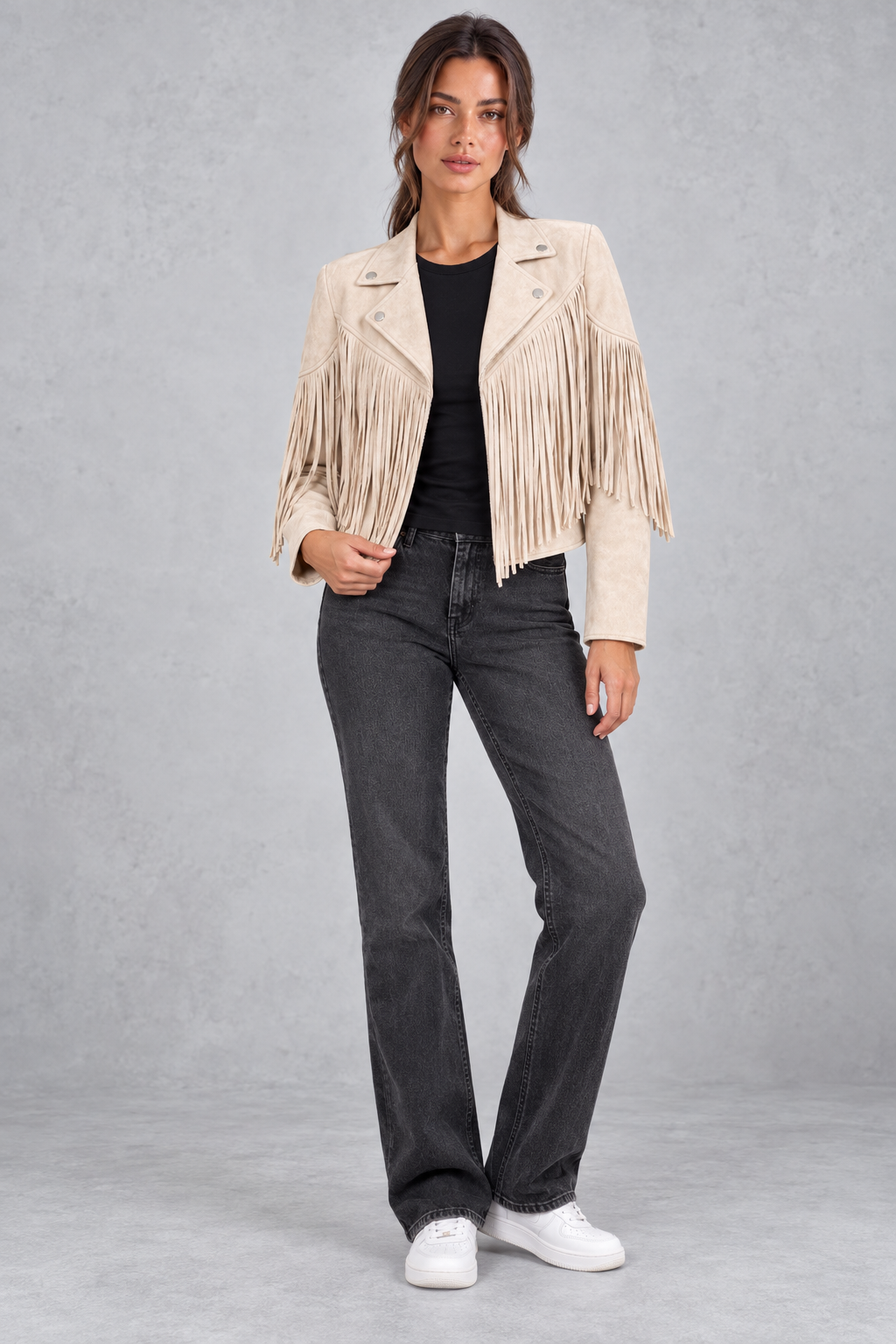 Women's Cropped Suede Jacket – White