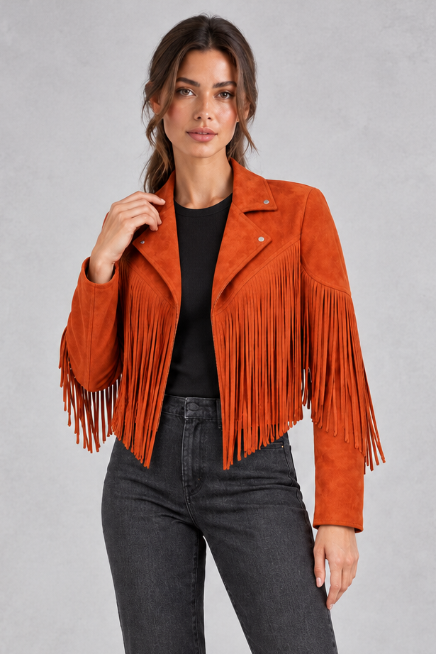 Women's Cropped Suede Jacket – Orange