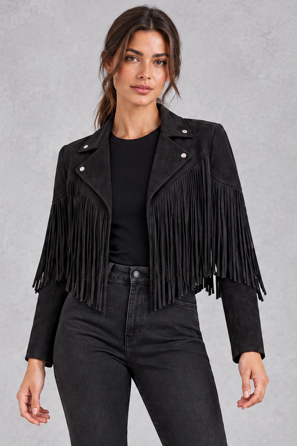 Women's Cropped Suede Jacket – Black