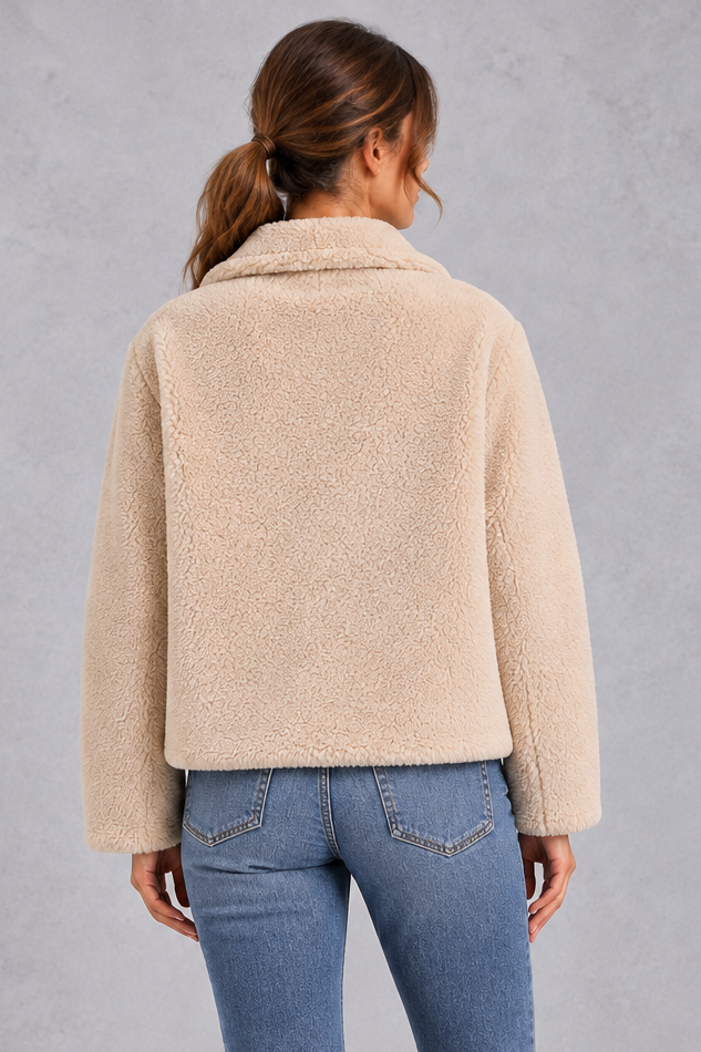 Women's Cropped Teddy Jacket – Beige