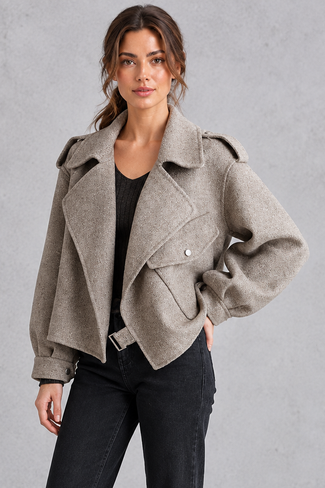 Women's Cropped Wide Lapel Jacket – Taupe
