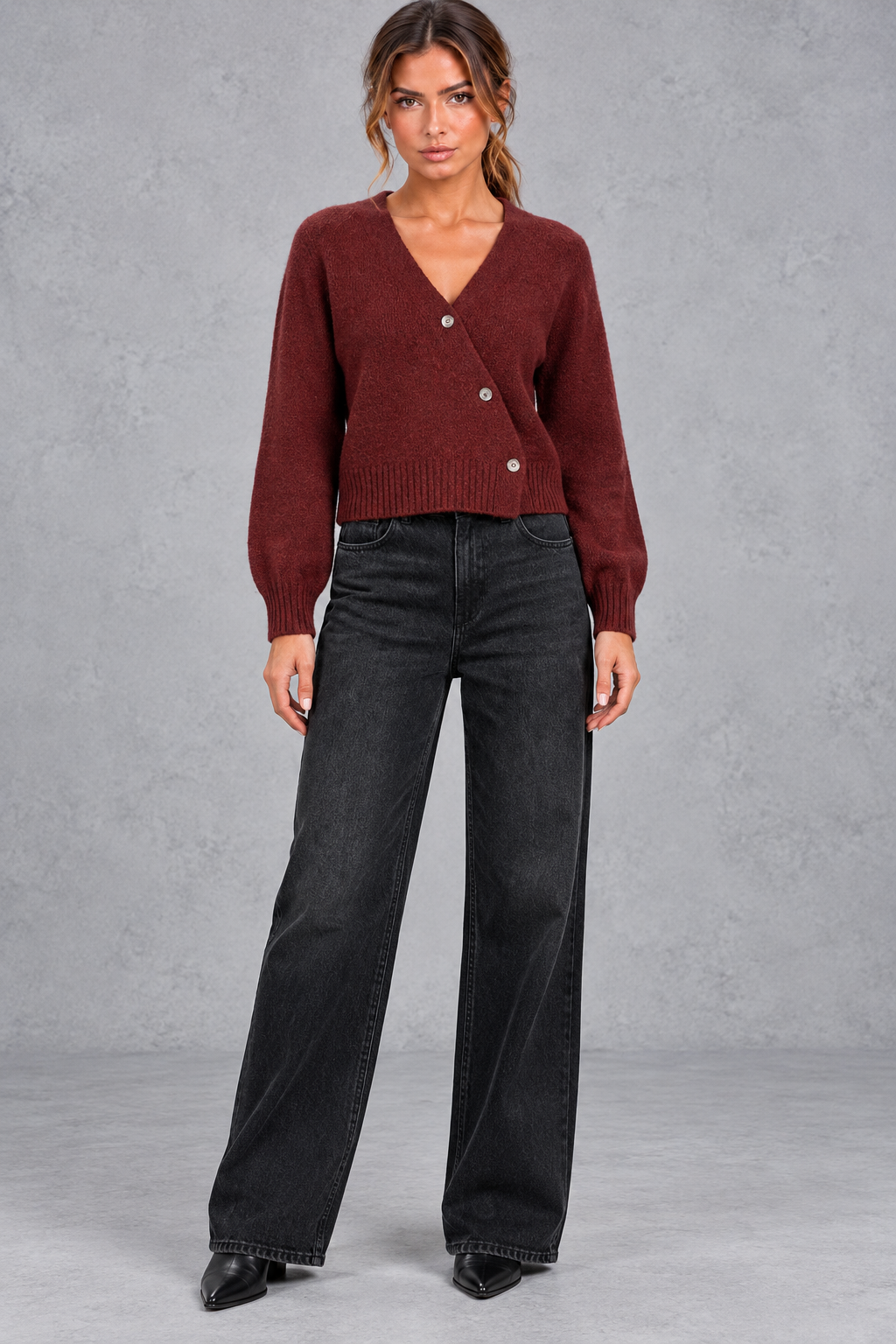 Women's Cropped Wrap Cardigan – Burgundy