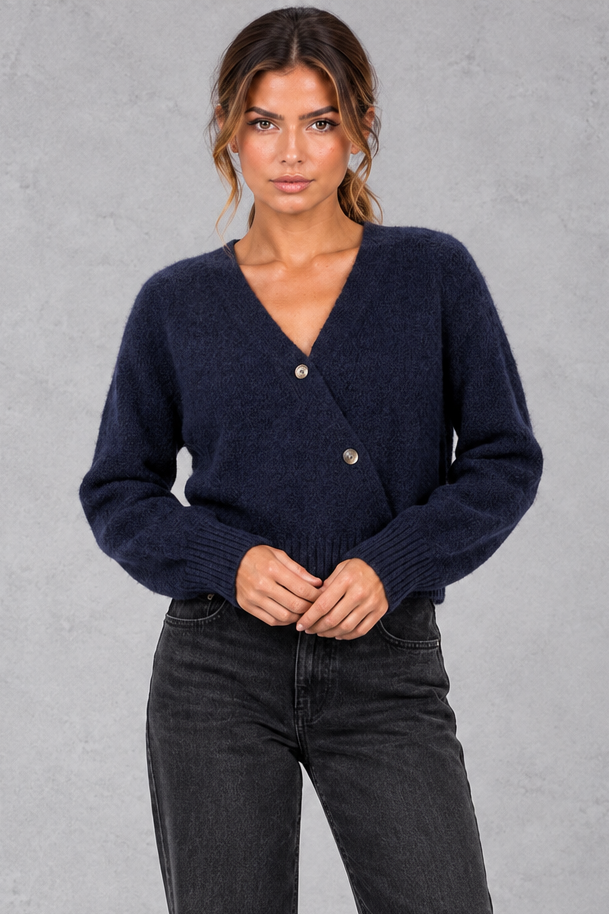 Women's Cropped Wrap Cardigan – Navy Blue