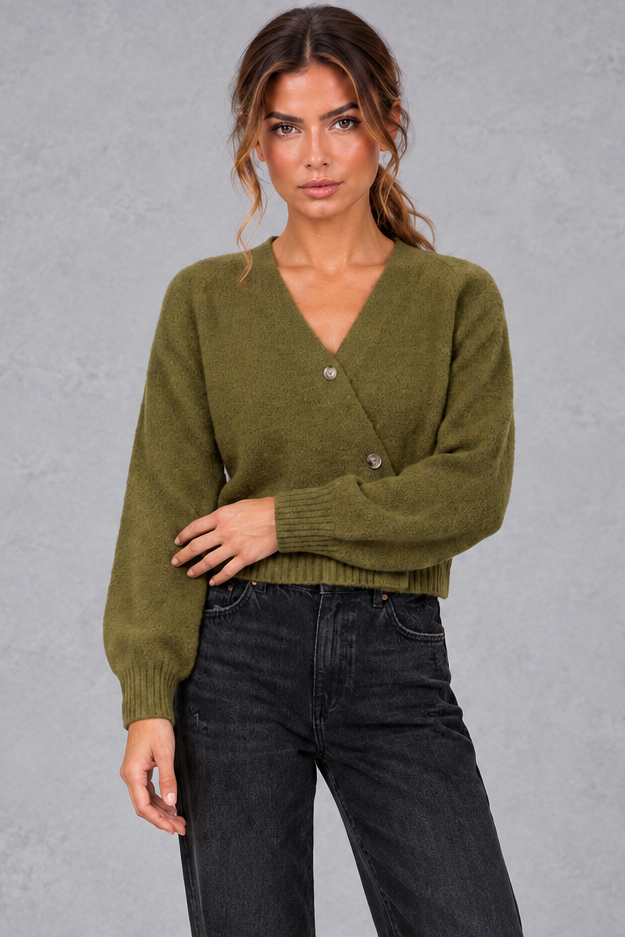 Women's Cropped Wrap Cardigan – Olive Green