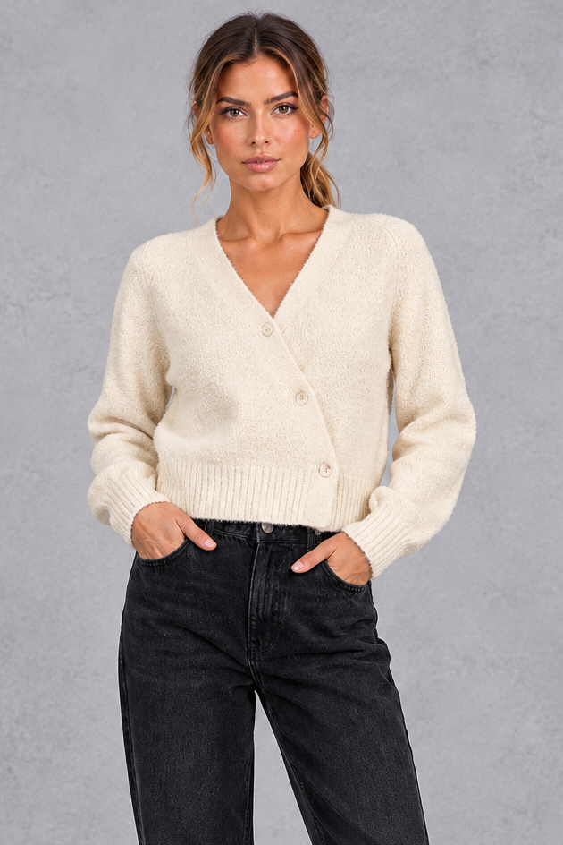 Women's Cropped Wrap Cardigan – Cream