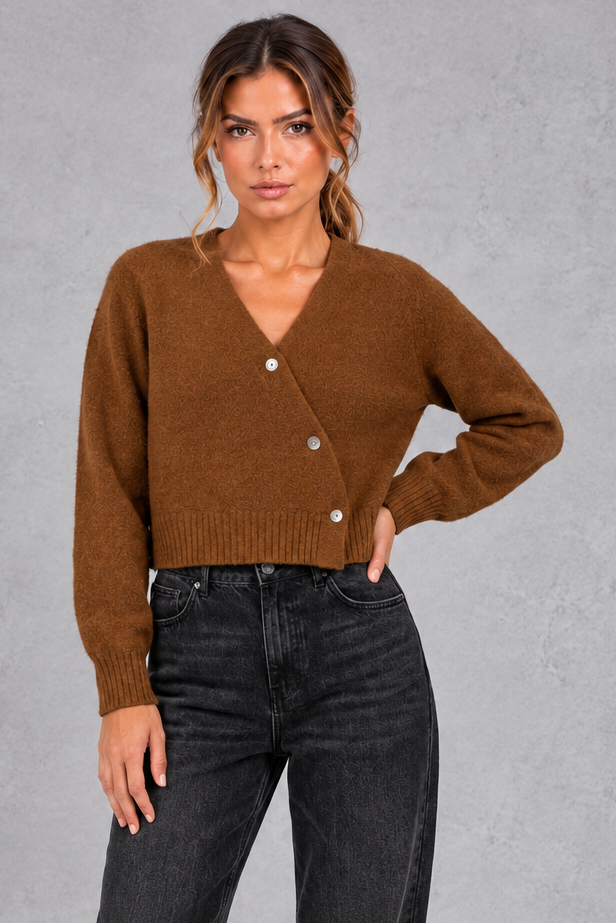 Women's Cropped Wrap Cardigan – Brown