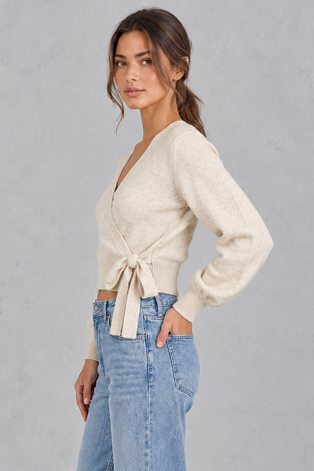 Women's Cropped Wrap Cardigan – Cream