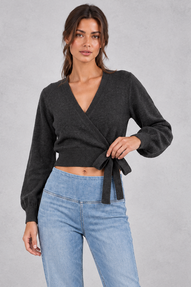 Women's Cropped Wrap Cardigan – Black