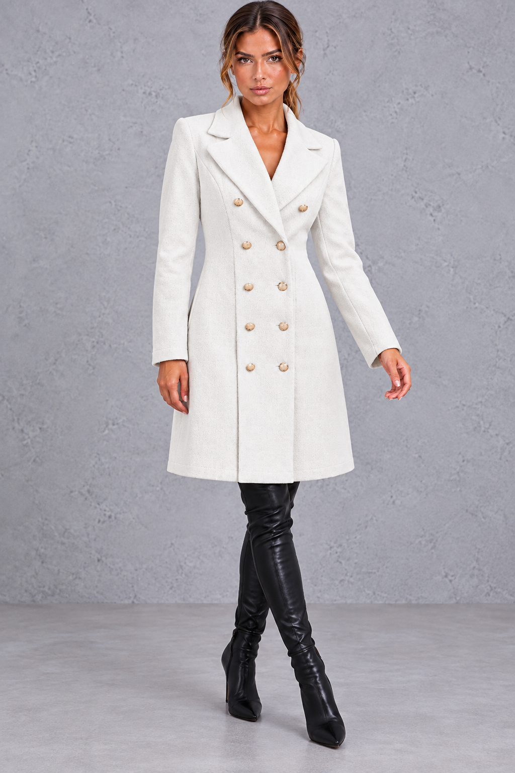 Women's Double-Breasted Blazer Coat – White