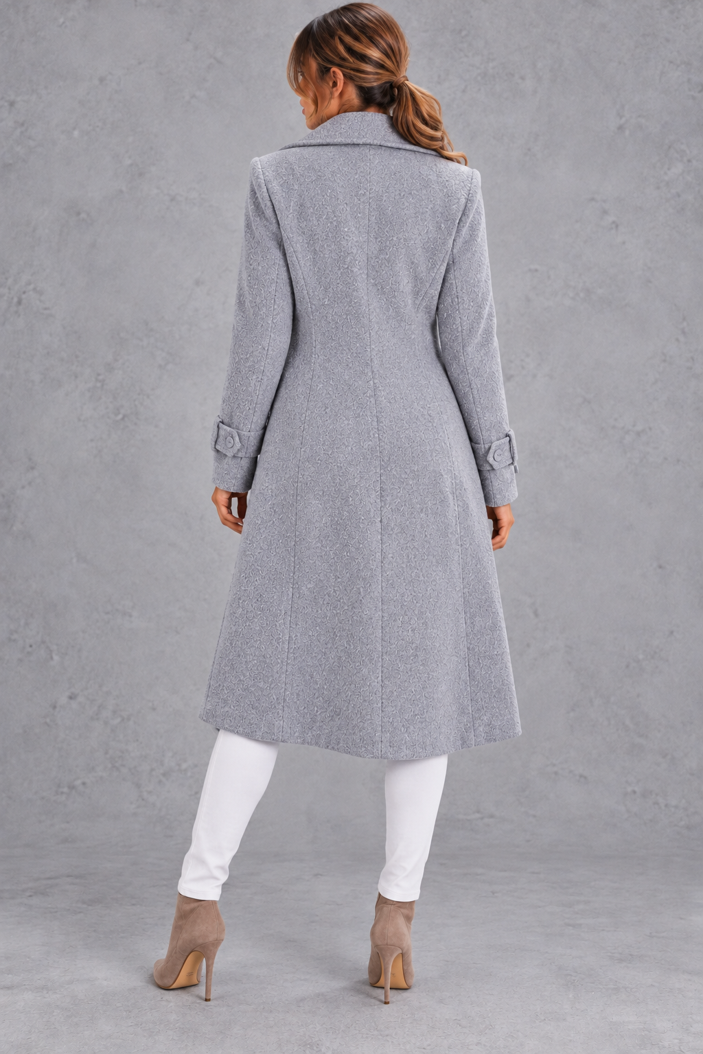Women's A-Line Double-Breasted Long Coat – Gray