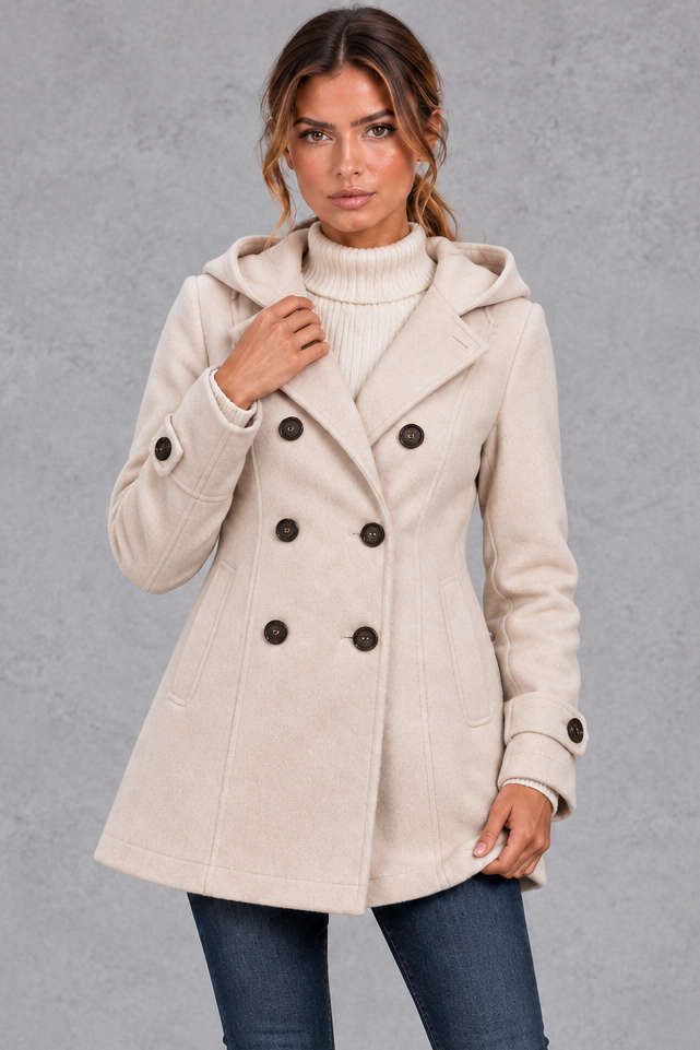 Women's Double-Breasted Pea Coat – Beige