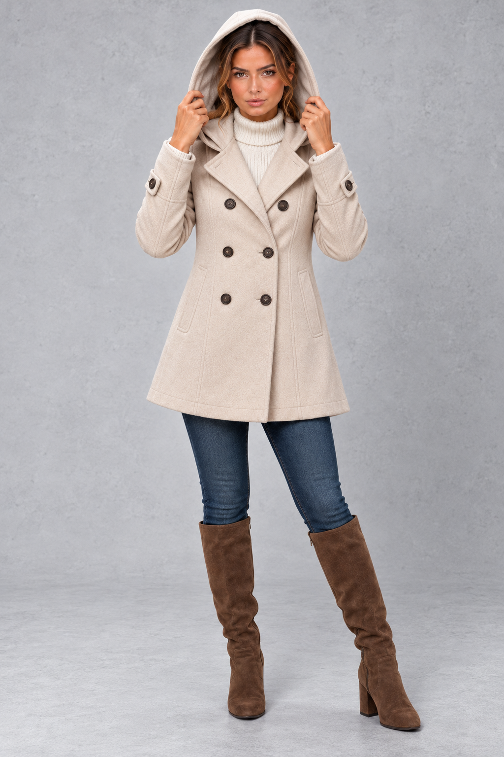 Women's Double-Breasted Pea Coat – Black