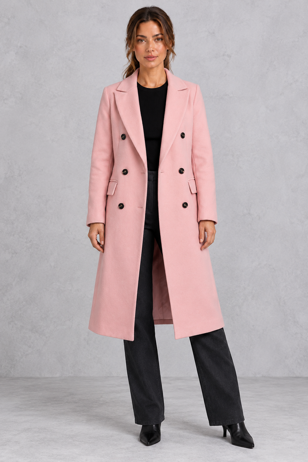 Women's Double-Breasted Longline Coat – Pink