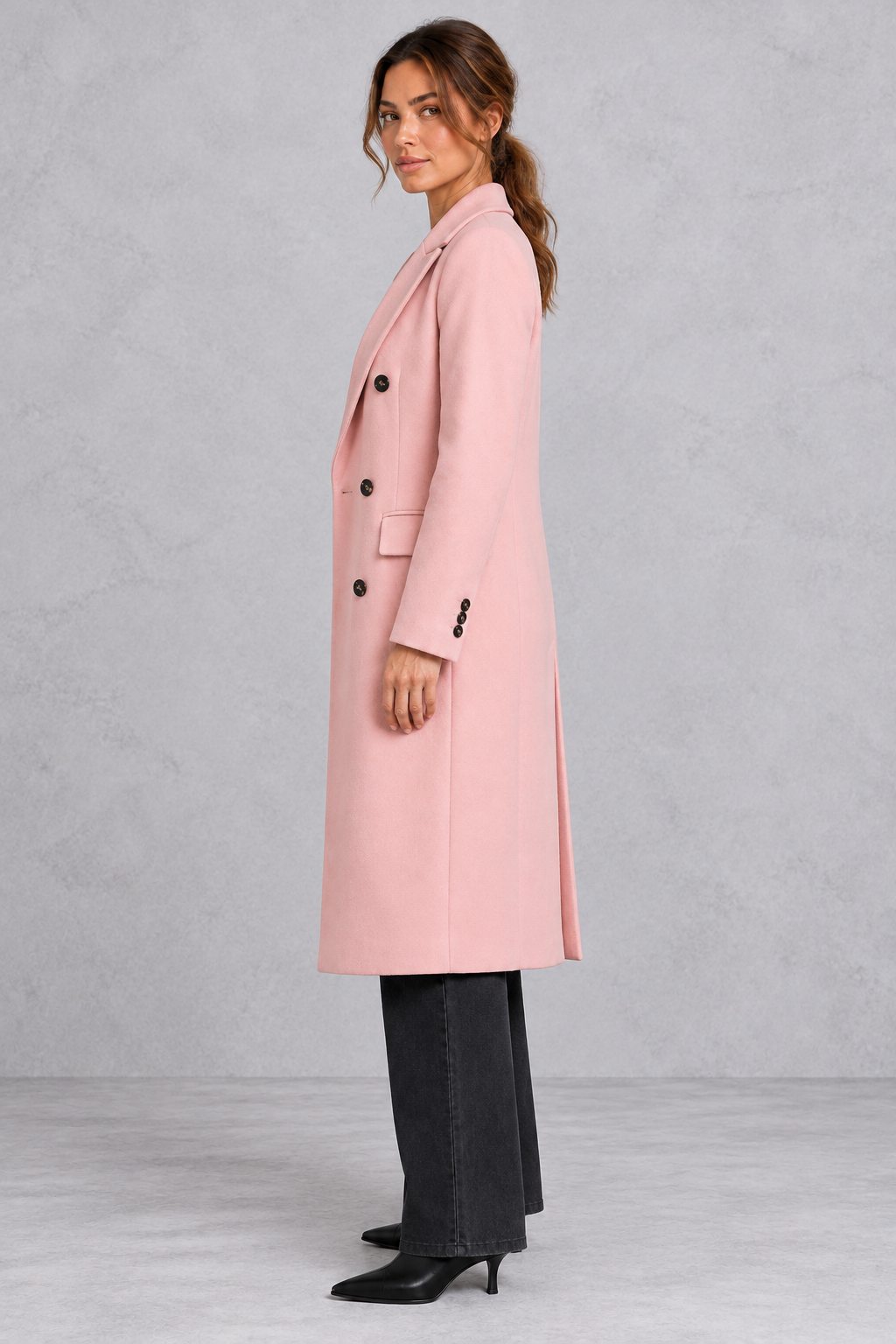 Women's Double-Breasted Longline Coat – Pink