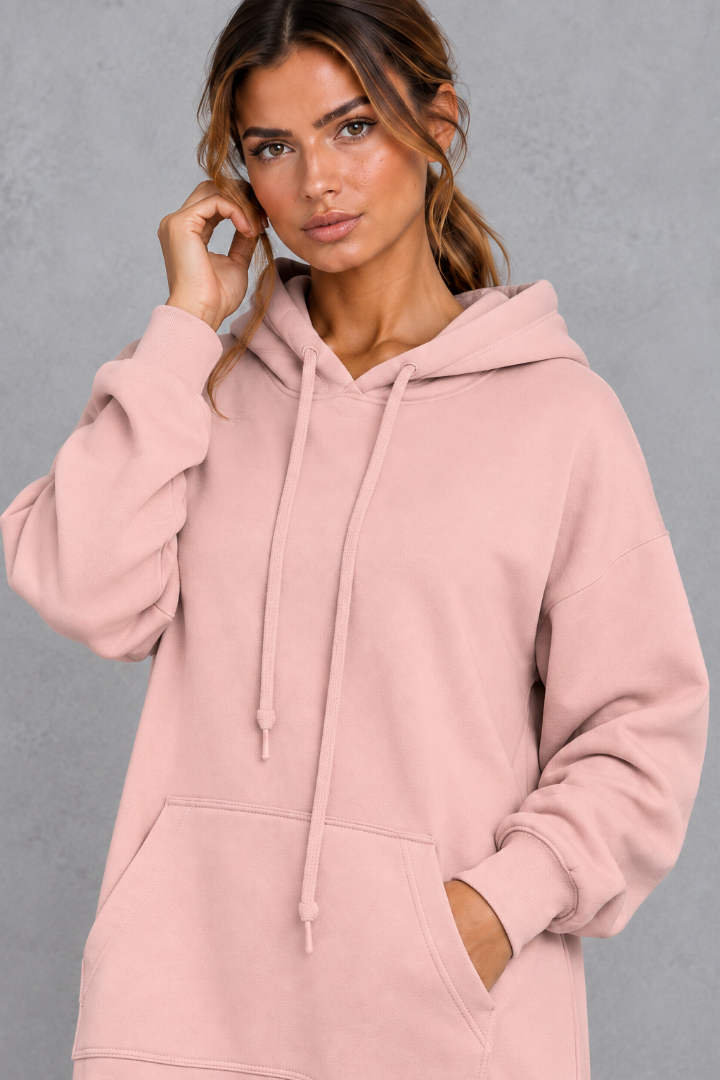 Side split hem with drawstring detail on a women's sweatshirt midi dress