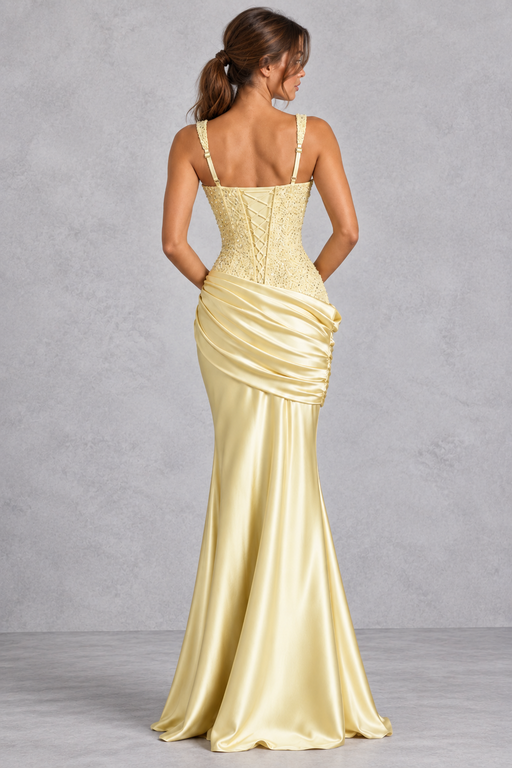 Women's Embellished Satin Corset Maxi Formal Dress - Black Tie & Evening Gown