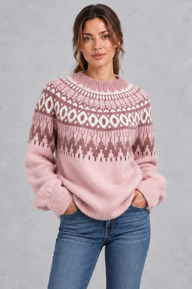 Women's Fair Isle Nordic Sweater – Pink