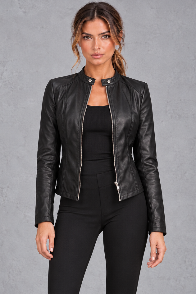 Women's Faux Leather Biker Jacket – Black