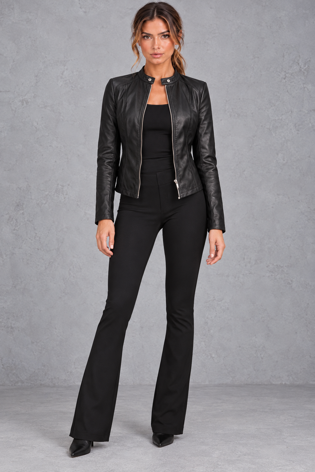 Women's Faux Leather Biker Jacket – Black