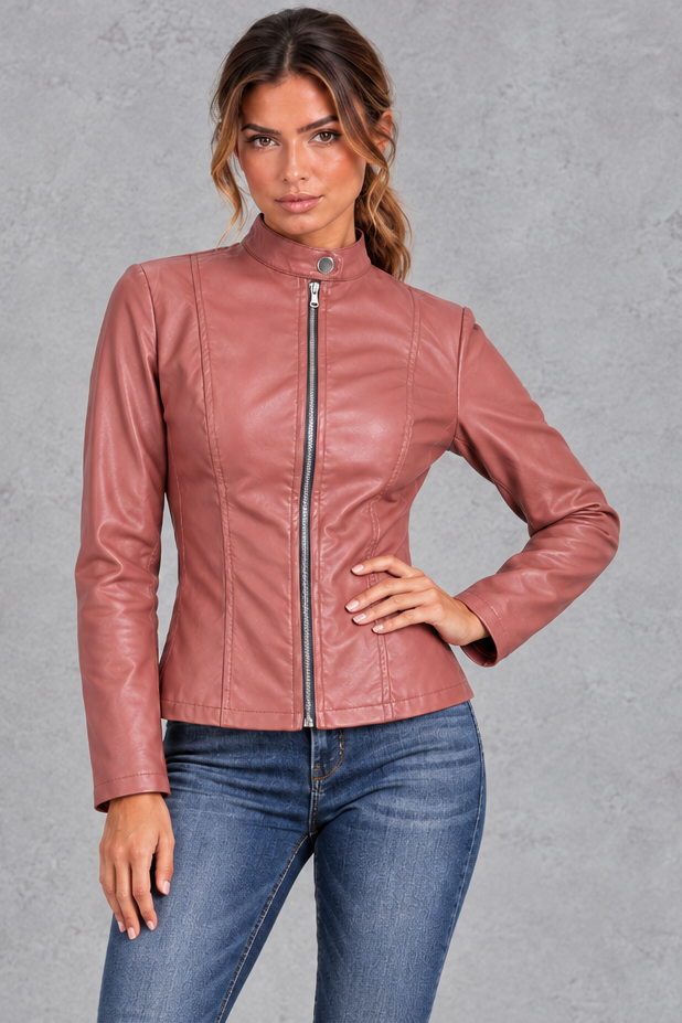 Women's Faux Leather Biker Jacket – Rose