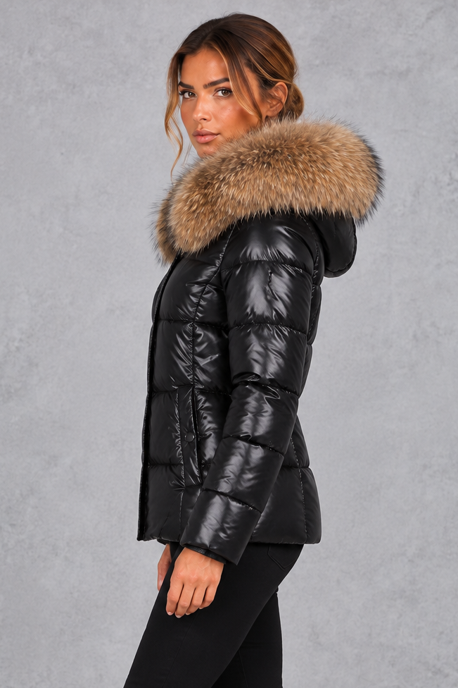 Women's Fitted Puffer Jacket – Black