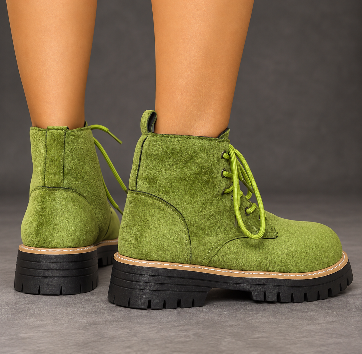 Women's Fleece-Lined Lace-Up Ankle Boots – Light Green