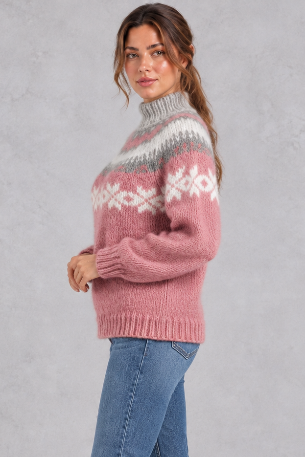 Women's Snowflake Fair Isle Sweater – Pink