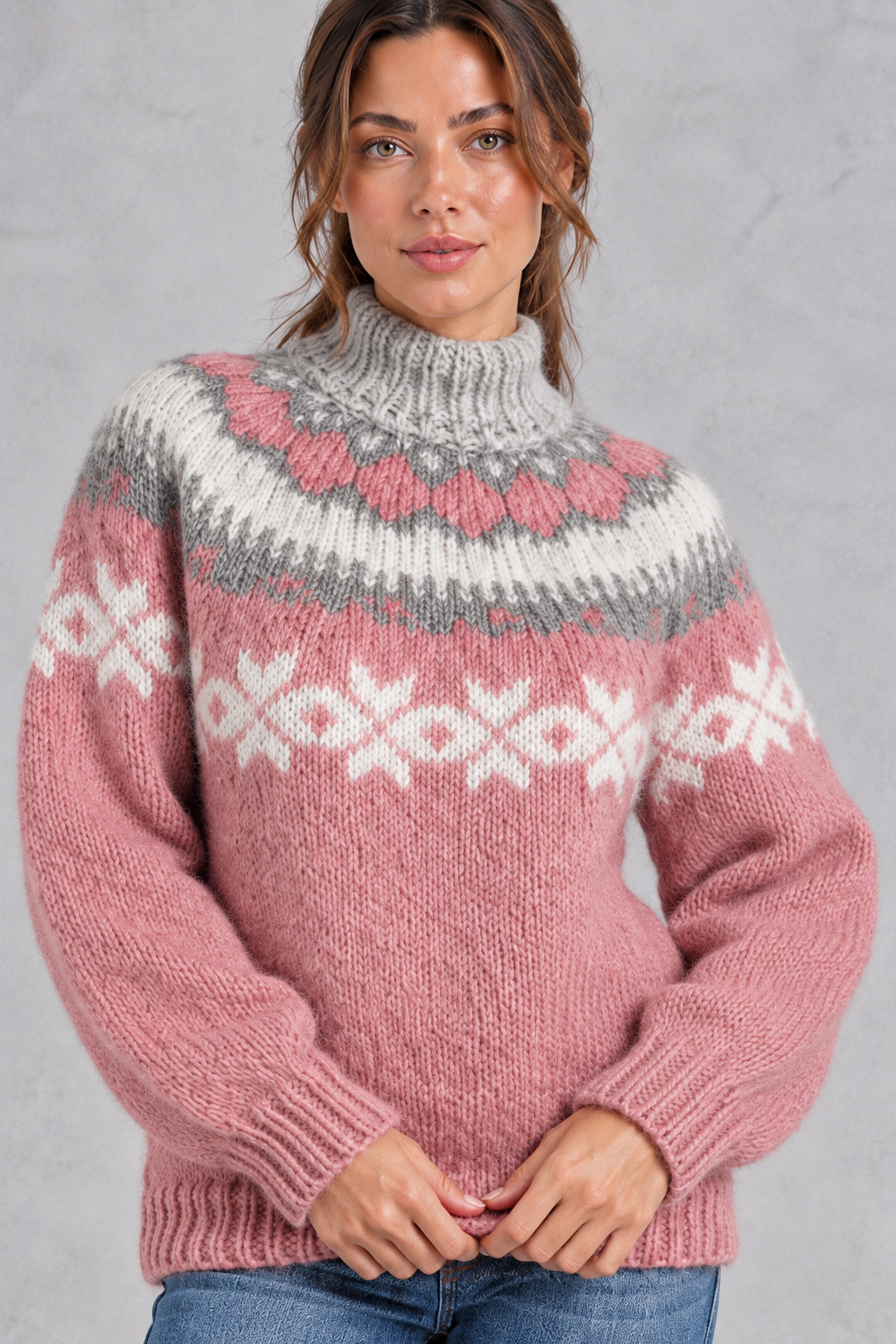 Women's Snowflake Fair Isle Sweater – Pink