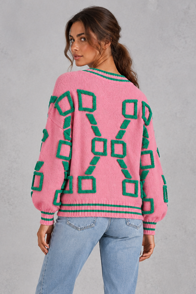 Geometric knit cardigan in gray