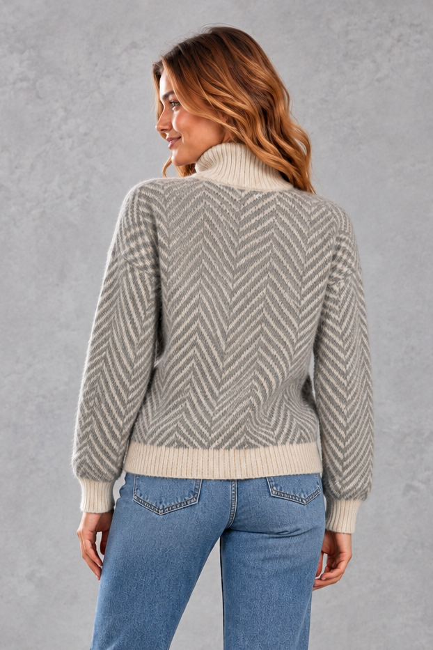 Women's Herringbone Knitted Sweater – Gray