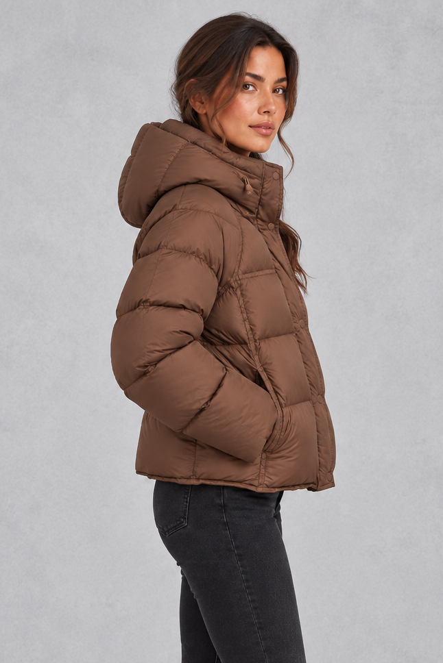 Back view showing the oversized padded hood