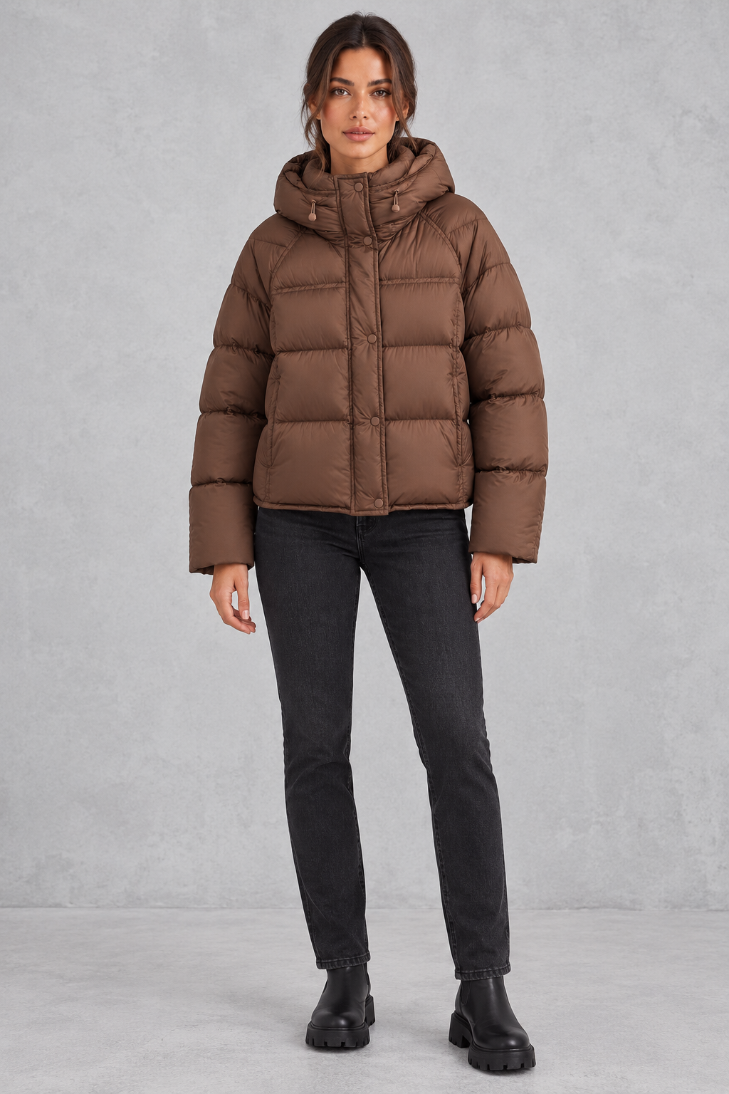 Side pocket detail on the relaxed puffer jacket