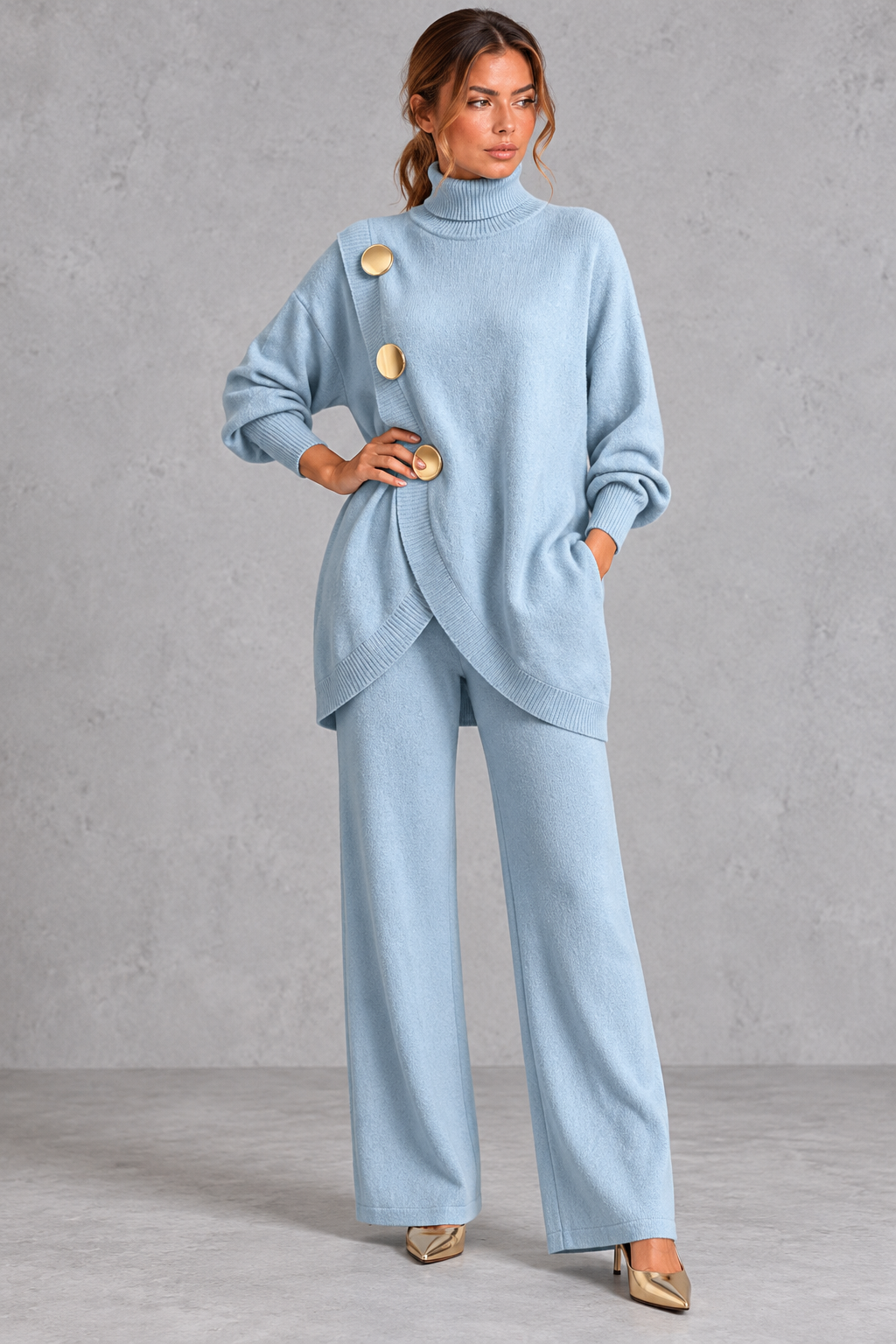 Color range for the women's knit turtleneck sweater set