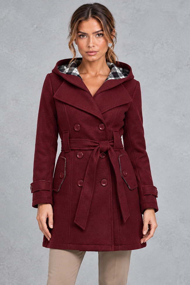 Women's Hooded Trench Coat – Burgundy