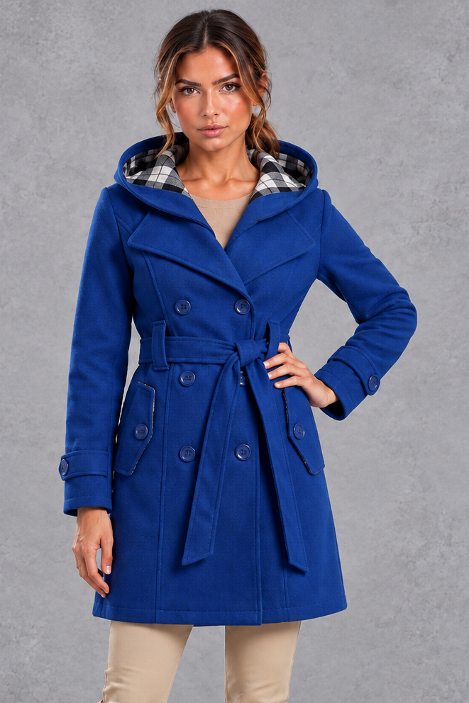 Women's Hooded Trench Coat – Blue