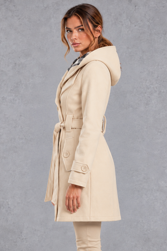 Women's Hooded Trench Coat – Beige