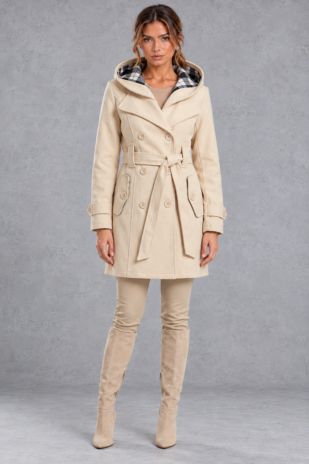 Women's Hooded Trench Coat – Beige