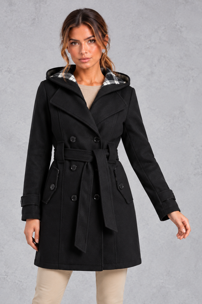 Women's Hooded Trench Coat – Black