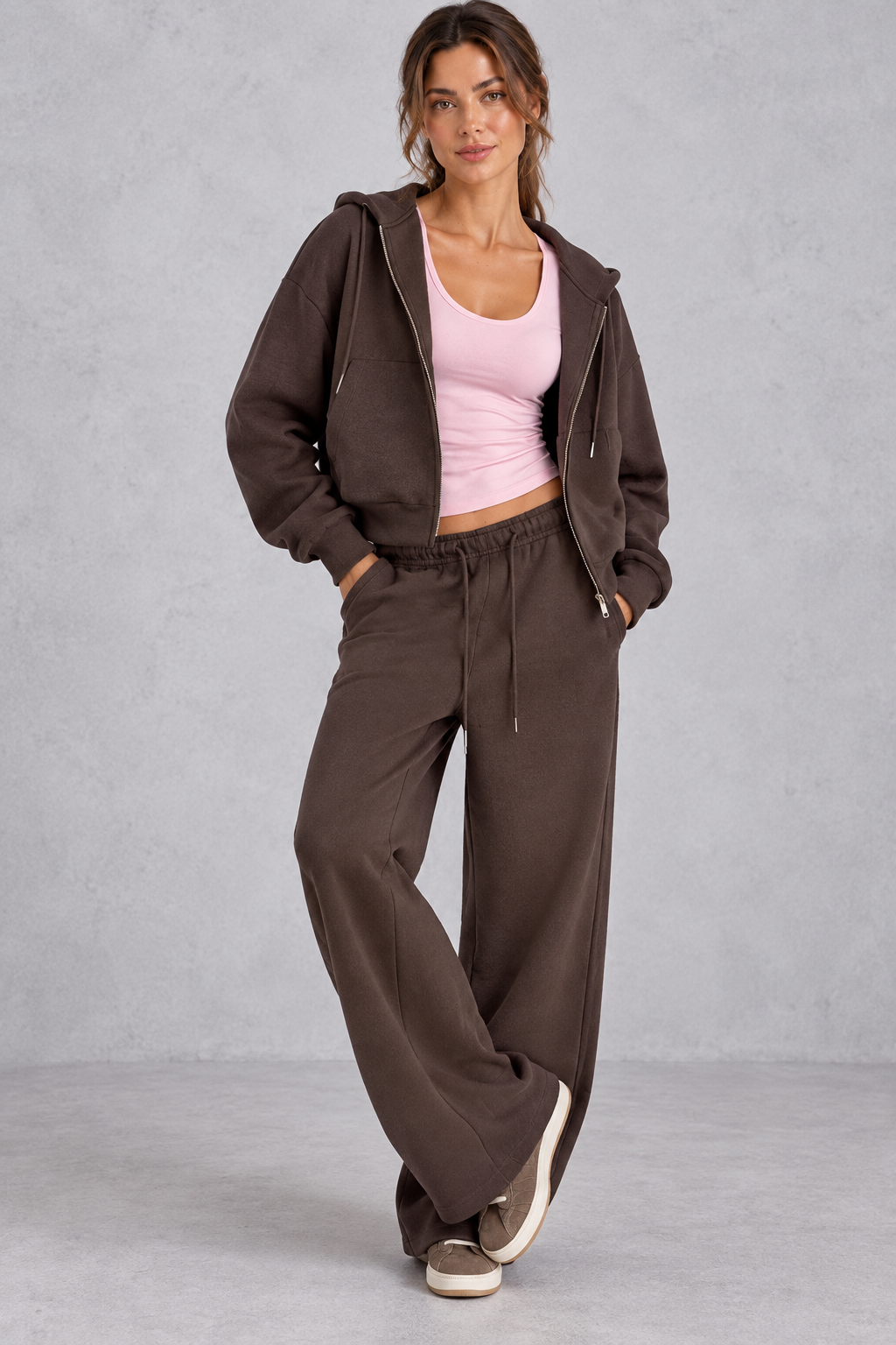 Ribbed cuff and hem detail on the zip-up hoodie