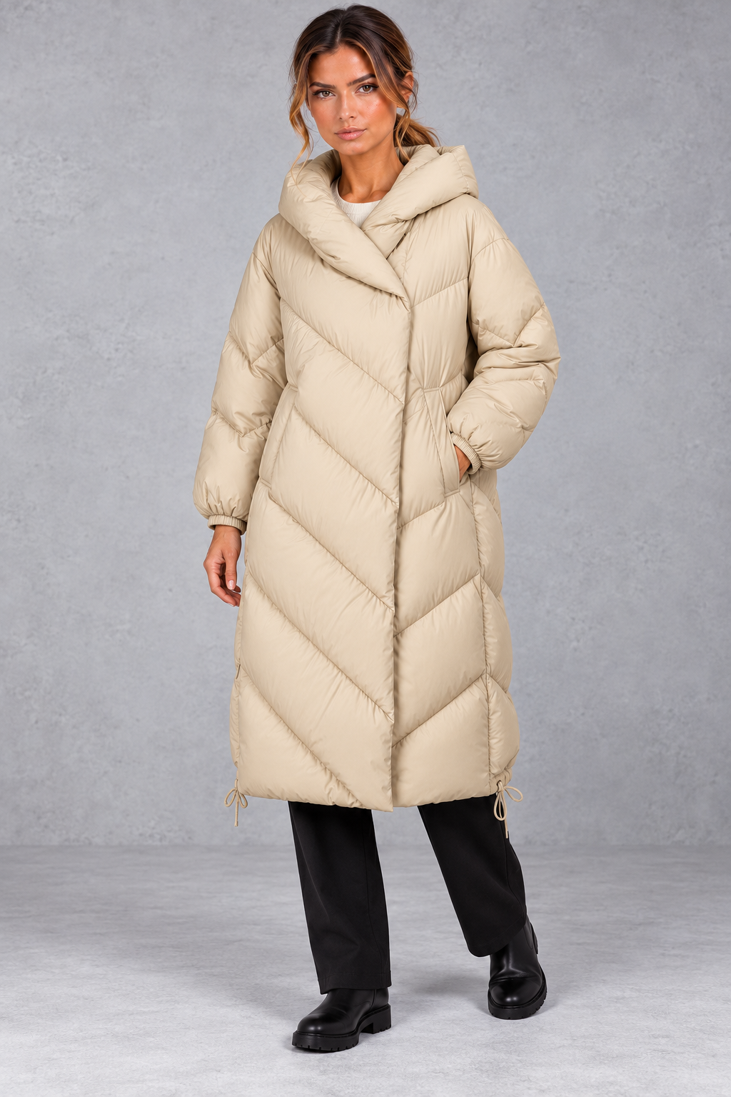 Women's Long Down Coat – Beige