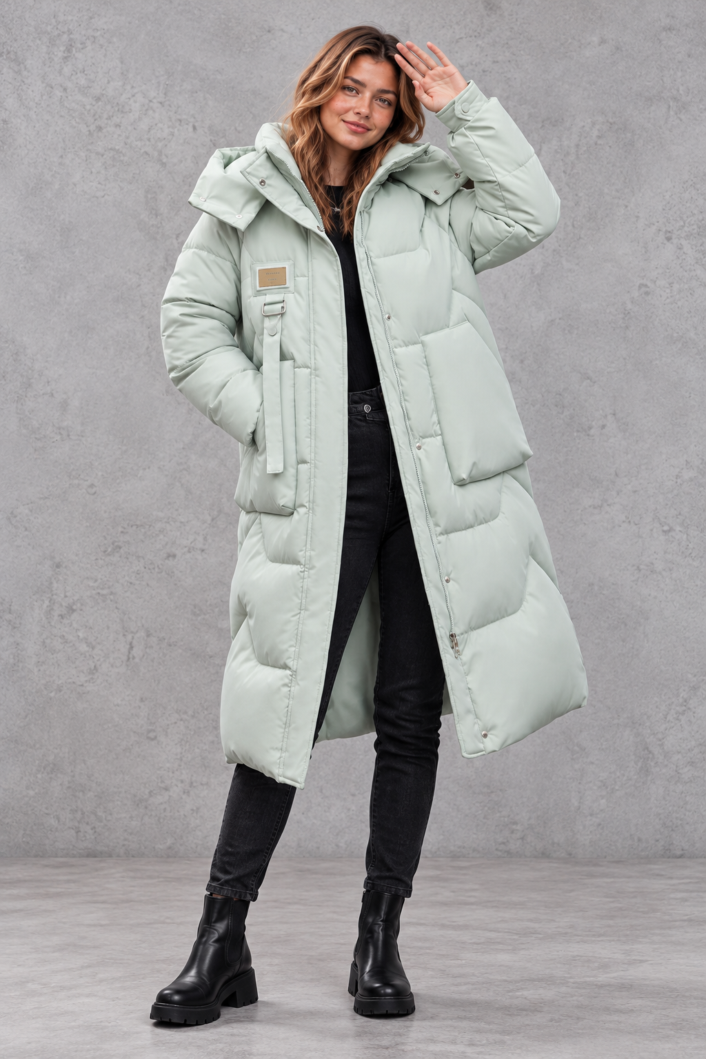 Women's Long Hooded Puffer Coat – Mint Green