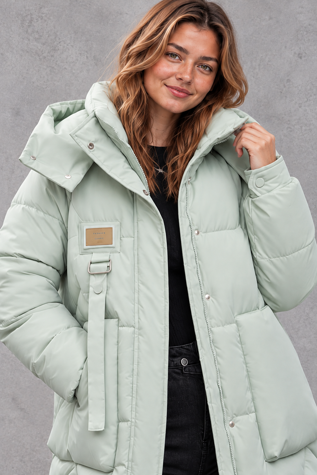 Women's Long Hooded Puffer Coat – Mint Green