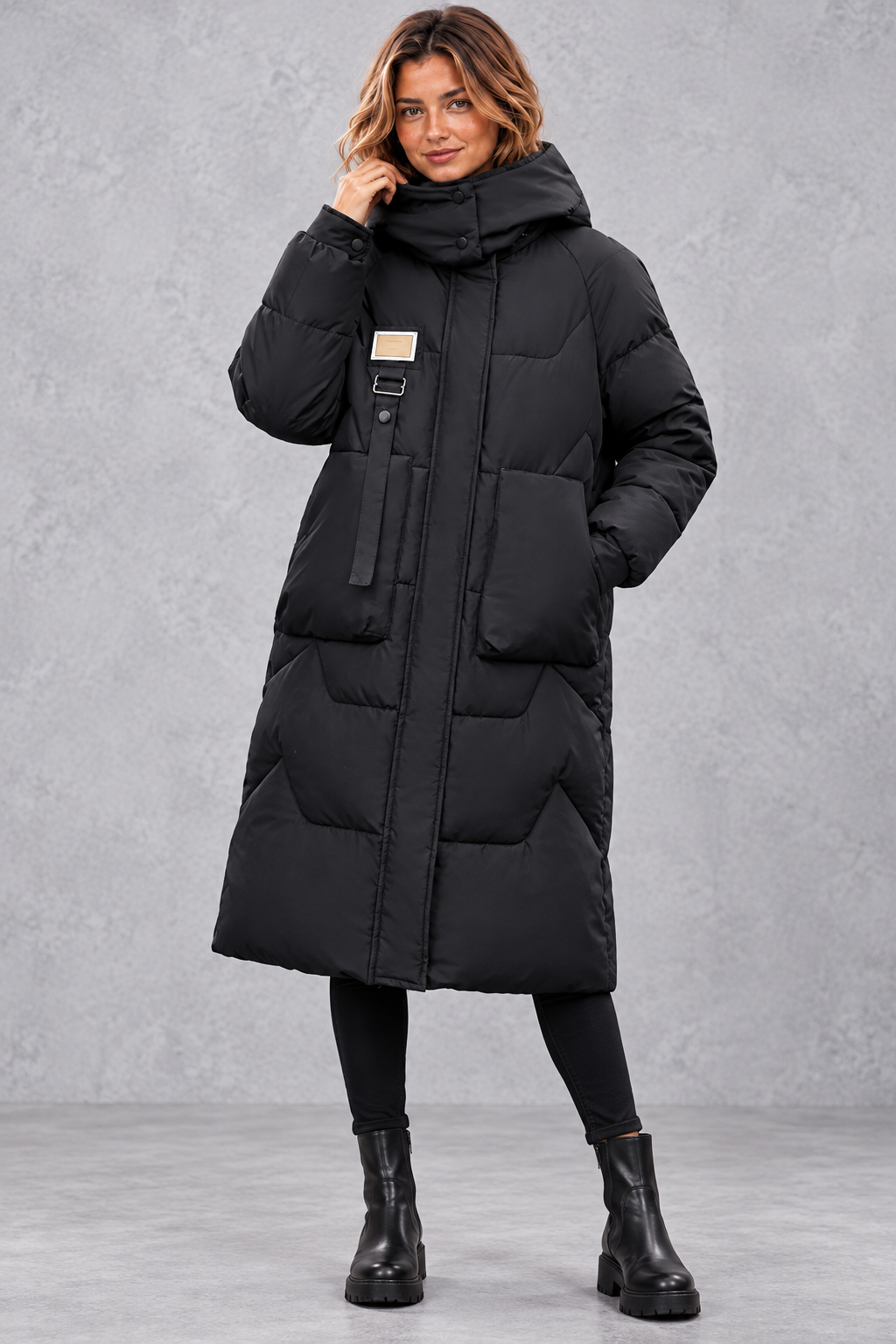 Women's Long Hooded Puffer Coat – Black