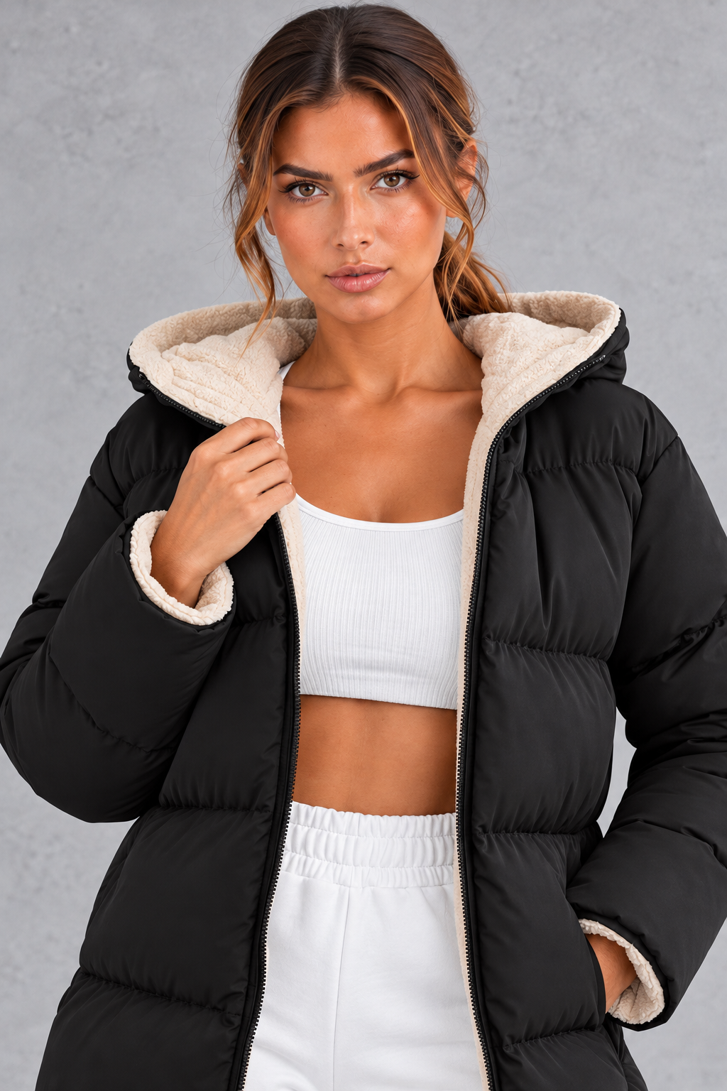 Women's Long Hooded Puffer Coat – Black
