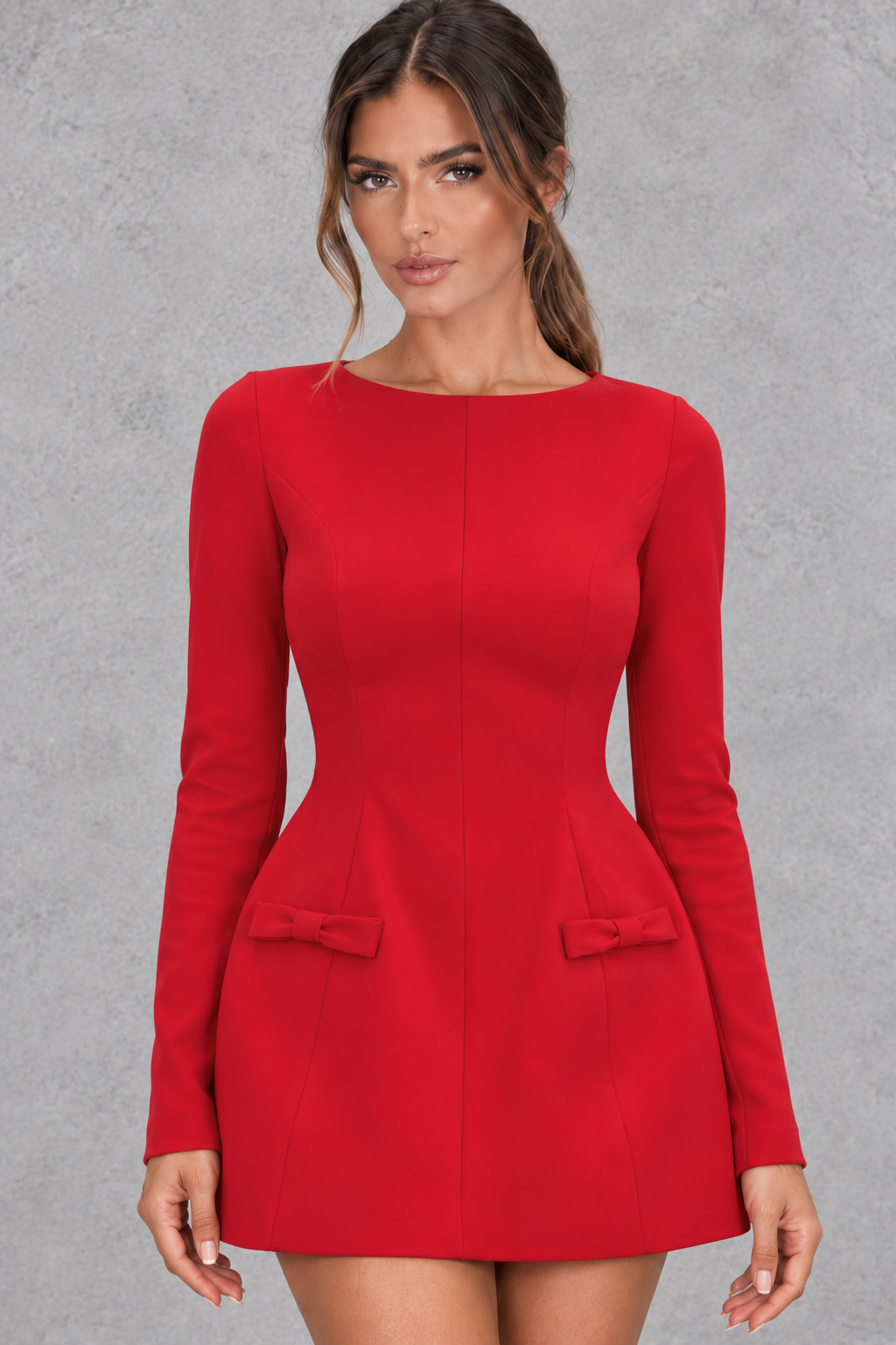Solid color long sleeve mini dress, a sleek pick for date night and dinners out.