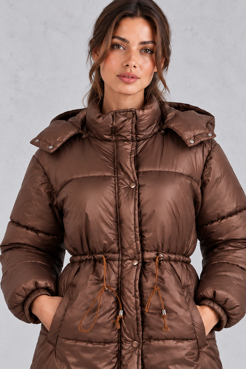 Close-up of snap-button placket and quilted padding
