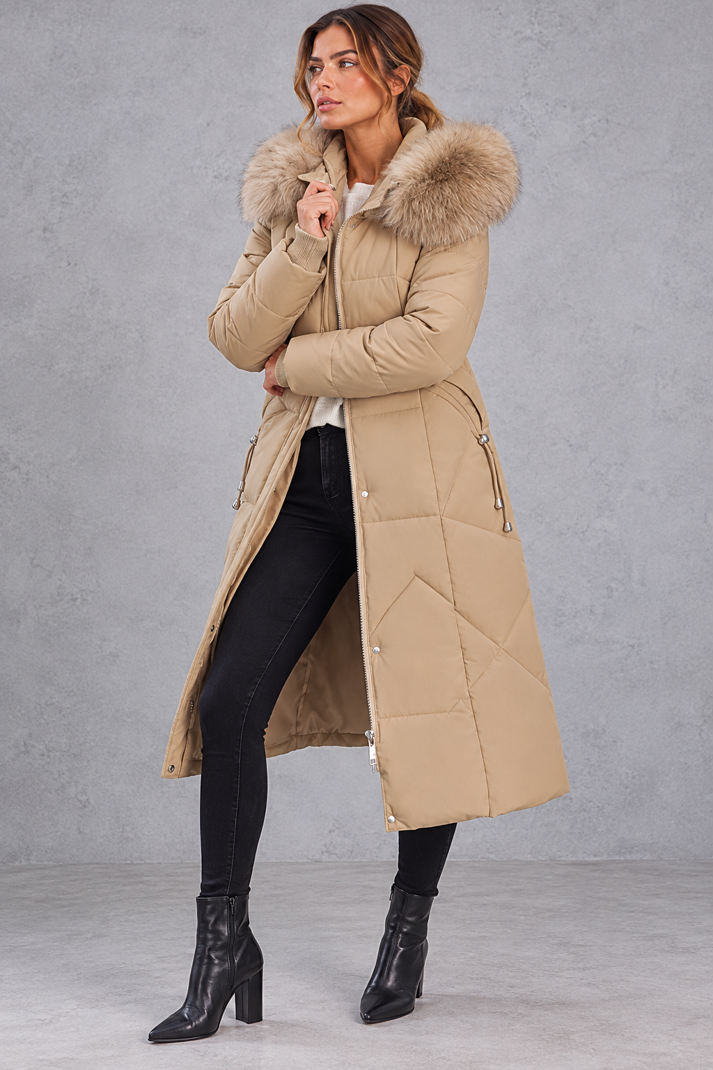 Women's Longline Quilted Puffer Coat – Camel