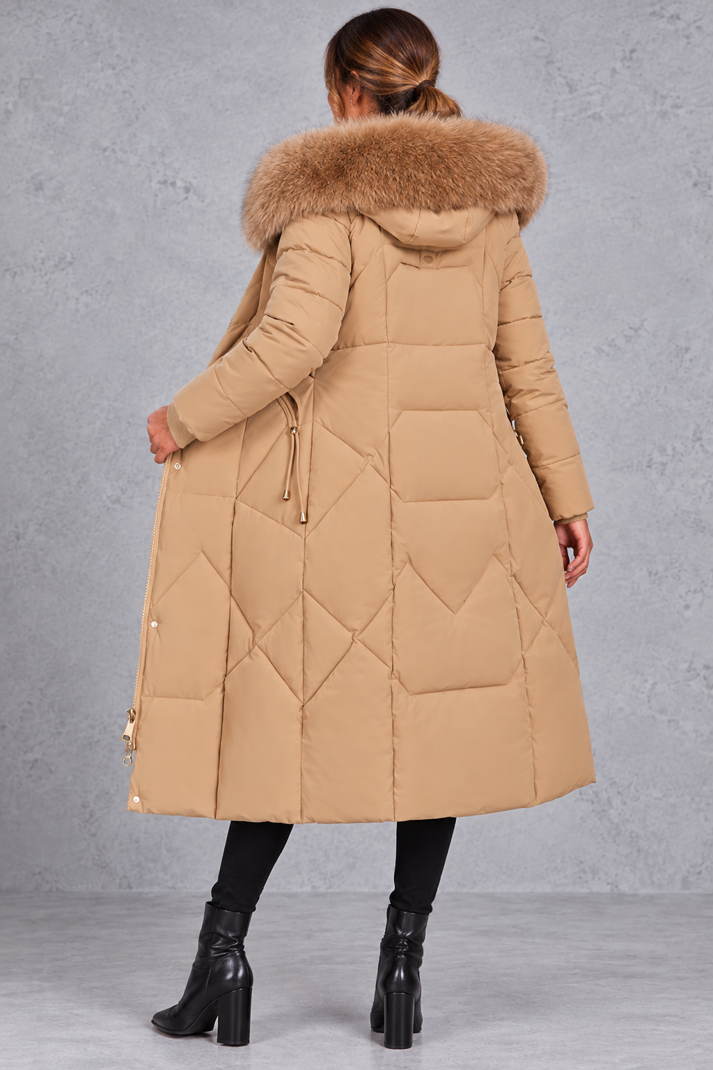 Women's Longline Quilted Puffer Coat – Camel
